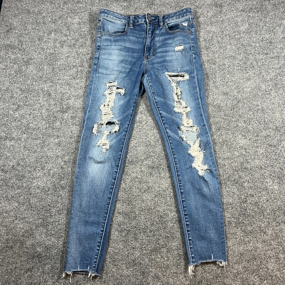 American Eagle Outfitters Denim - American Eagle Outfitters Super High Rise Jegging Jeans Womens 6 Blue Distressed